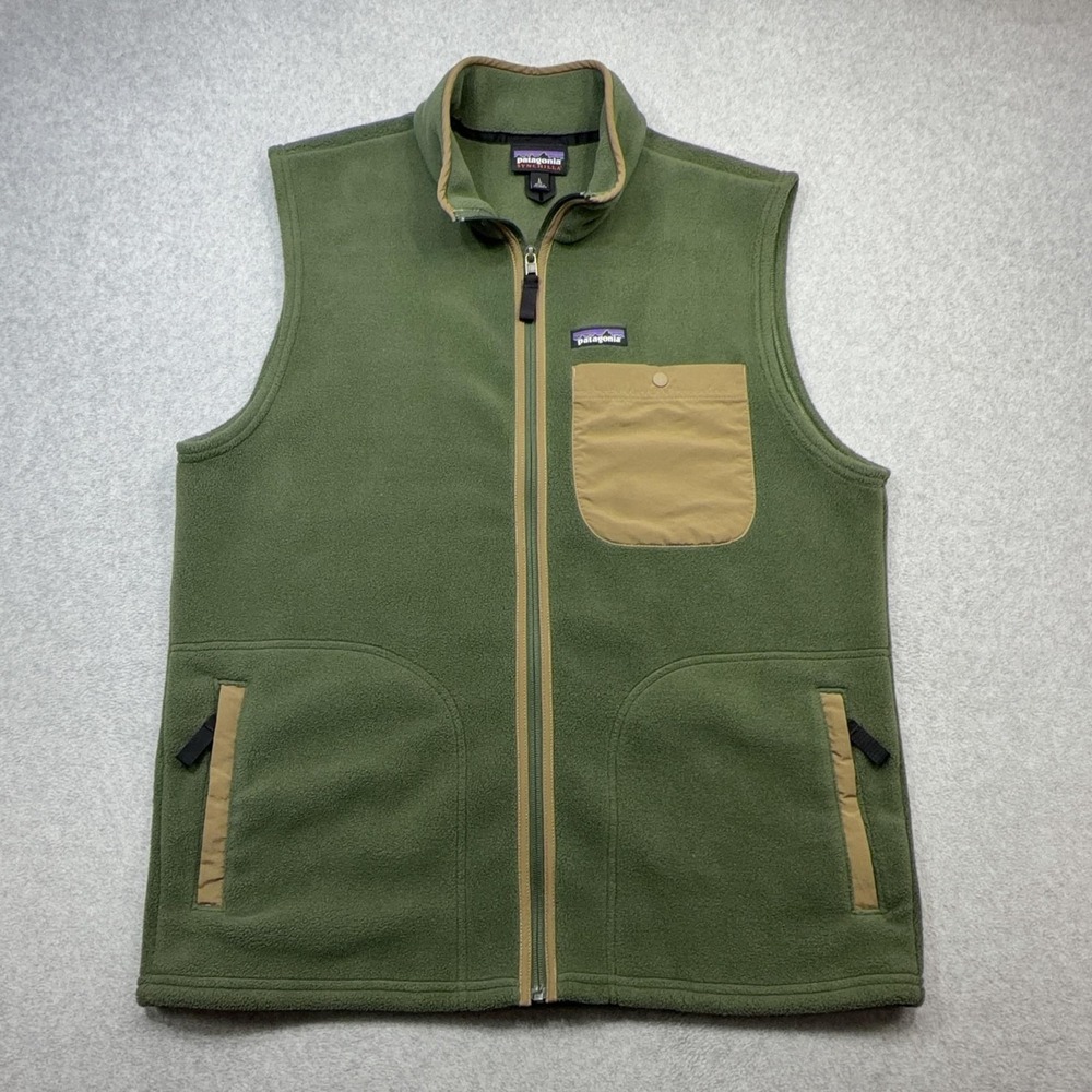 Patagonia Synchilla Karstens Vest Mens Large Green Fleece Zip Pockets Outdoor